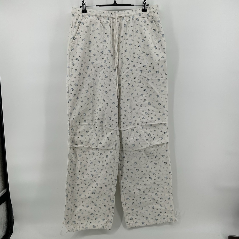 Loveriche New In Women M Floral Parachute Pants Wide Leg Drawstring Hem Boho NWT
